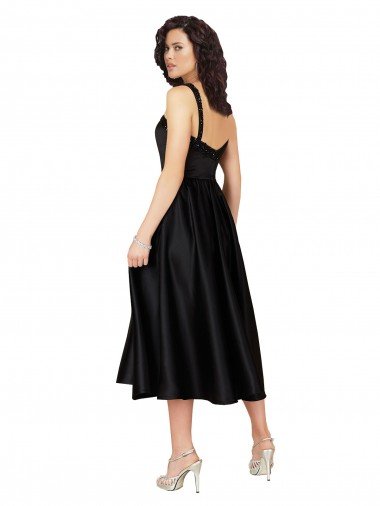 Affordable Short Cocktail Length Square Neck Satin Bridesmaid Dress / Prom Dress with Beading UK