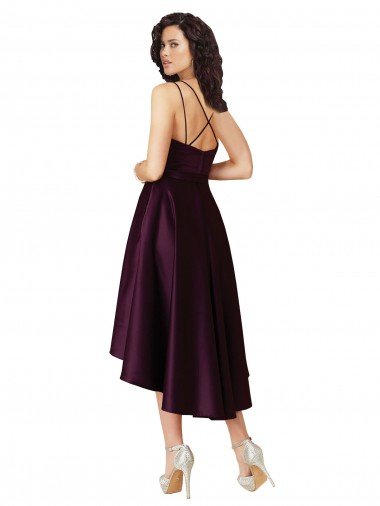 Affordable Elegant High Low Satin Bridesmaid Dress / Prom Dress with Criss Cross Back UK