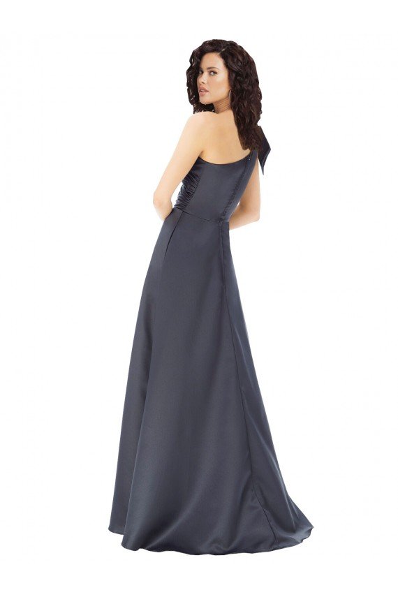 Affordable Rouched One Shoulder Floor Length Formal Satin Bridesmaid Dress / Prom Dress with Bow UK