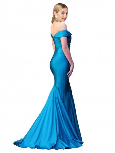 Affordable Off the Shoulder Long Chapel Train Formal Satin Bridesmaid Dress / Prom Dress UK