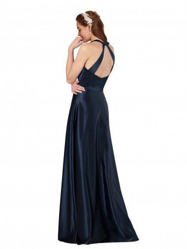 Affordable Long Formal Satin Bridesmaid Gown with Halter Neckline UK