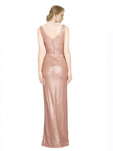 Affordable Draped V-Neck Striking Sheath Floor Length Formal Sequin Bridesmaid Dress / Prom Dress UK