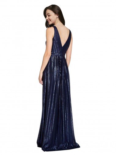 Affordable Long V-Neck Sparking Formal Sequin Bridesmaid Dress / Prom Dress with Low V-Back UK