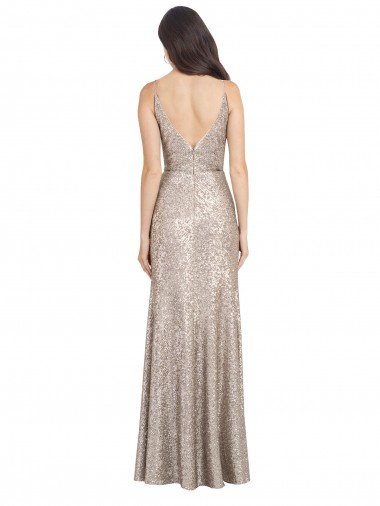 Affordable V-Neck Fully Sequin Formal Bridesmaid Dress / Prom Dress with V-Back and Front Slit UK