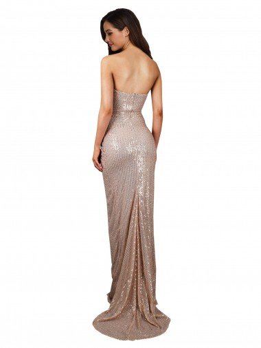 Affordable High Slit Scoop Neck Long Formal Sequin Bridesmaid Dress / Prom Dress UK