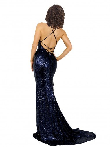 Affordable Mermaid V-Neck Low Back Long Formal Sequin Bridesmaid Dress / Prom Dress UK