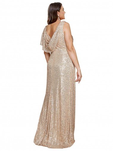 Affordable Deep V-Neck Sleeveless Sparkling Formal Sequin Bridesmaid Dress / Prom Dress with Draped Cowl Back UK