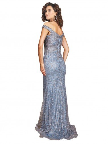 Affordable Off the Shoulder Sweetheart Neckline Formal Sequin Bridesmaid Dress / Prom Dress with Thigh High Slit UK