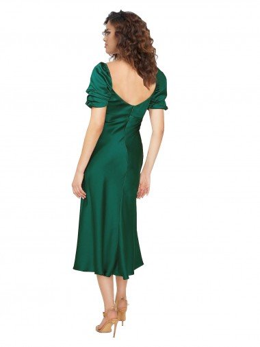 Affordable Ruched Sleeve Formal Silky Satin Bridesmaid Dress / Prom Dress UK