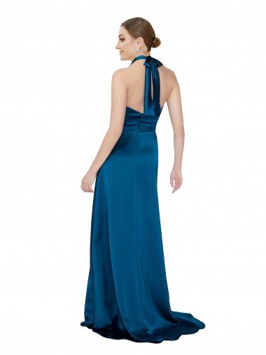 Affordable Halter Neck Formal Silky Satin Bridesmaid Dress / Prom Dress UK
