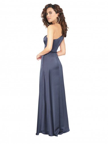 Affordable Draped Formal Silky Satin Bridesmaid Dress / Prom Dress with Tied Waist UK