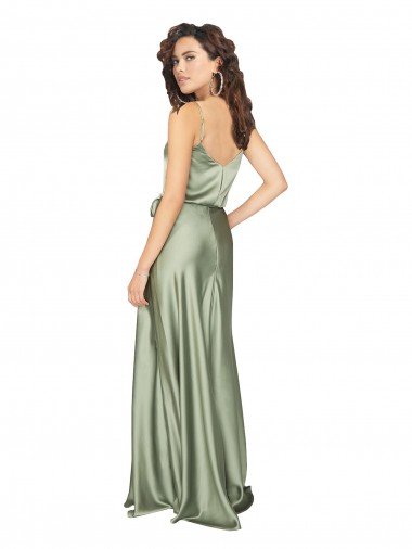 Affordable Formal Silky Satin Bridesmaid Dress with Tied Waist UK