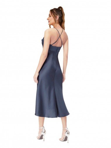 Affordable High Low Formal Silky Satin Cowl Neck Cocktail Midi Bridesmaid Dress / Prom Dress UK