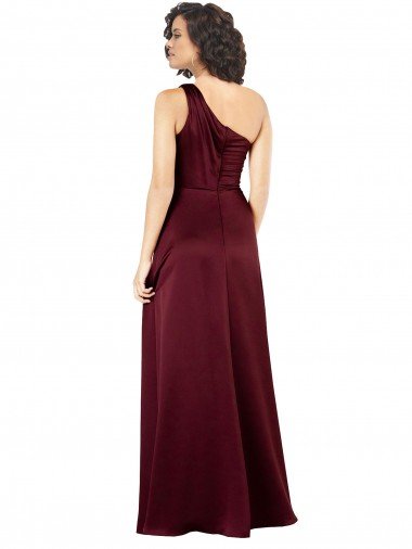 Affordable One Shoulder Formal Silky Satin Bridesmaid Dress / Prom Dress with Subtle Pleats UK