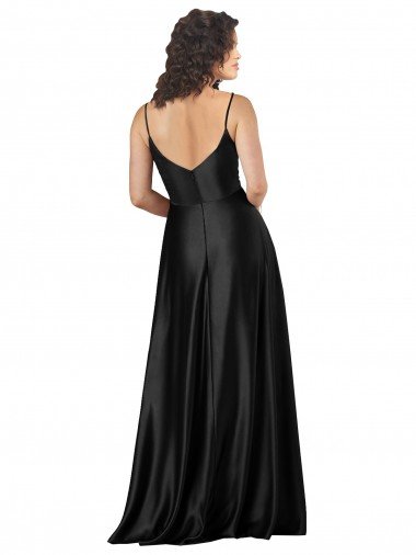 Affordable Full Length V-Neckline Formal Silky Satin Bridesmaid Dress / Prom Dress with Full Skirt UK