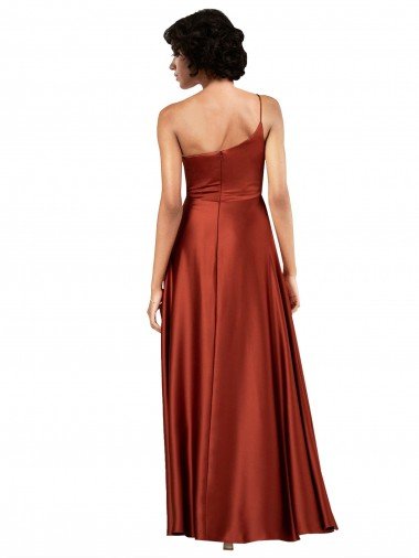 Affordable Sophisticated One Shoulder Formal Silky Satin Bridesmaid Dress / Prom Dress with Full Skirt UK