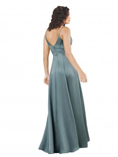 Affordable Formal Silky Satin Floor-Length Long Bridesmaid Dress / Prom Dress with V-Neckline UK