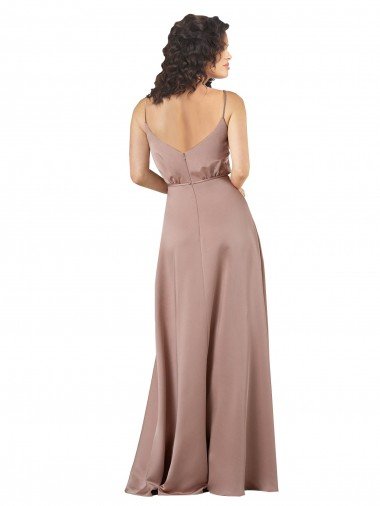 Affordable Subtle V-Neckline Formal Silky Satin Bridesmaid Dress with Front Button Detail UK