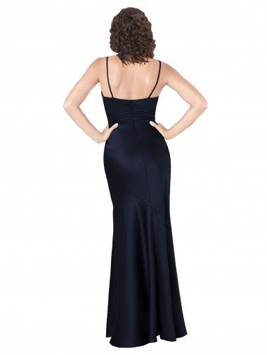 Affordable Draped Cowl Neck Formal Silky Satin Bridesmaid Dress / Prom Dress with Skirt Slit UK