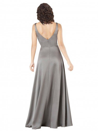 Affordable Plunging V-Neckline Long A-Line Formal Silky Satin Bridesmaid Dress / Prom Dress UK