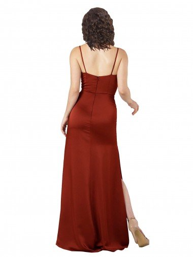 Affordable Floor-Length Formal Silky Satin Bridesmaid Dress / Prom Dress with Skirt Slit UK