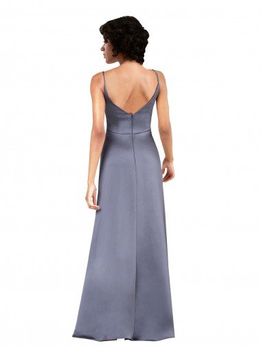 Affordable Full Length V-Neckline Formal Silky Satin Bridesmaid Dress / Prom Dress with Spaghetti Straps UK
