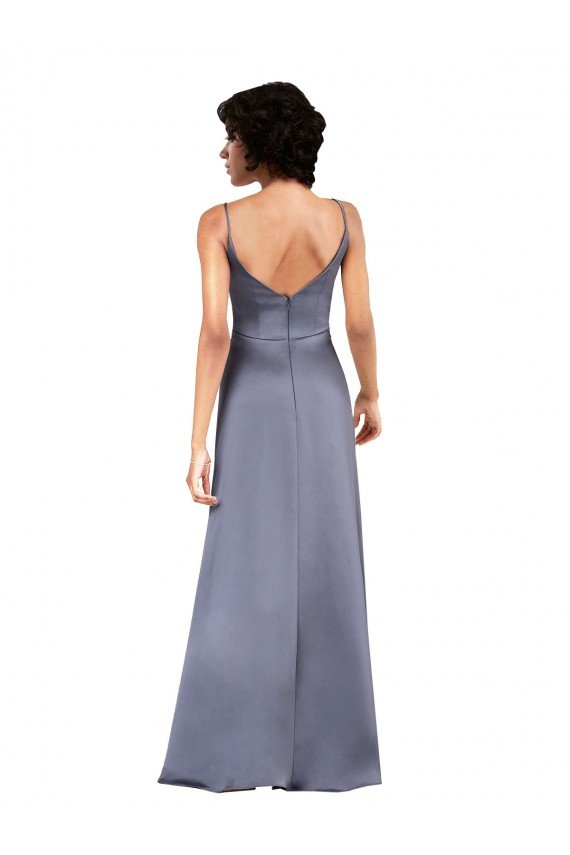Affordable Full Length V-Neckline Formal Silky Satin Bridesmaid Dress / Prom Dress with Spaghetti Straps UK