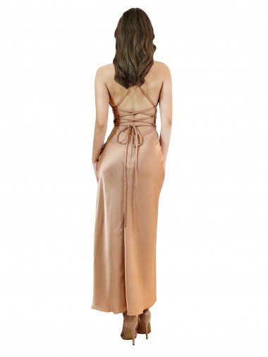 Affordable Cowl Neck Formal Silky Satin Midi Length Bridesmaid Dress / Cocktail Prom Dress Low Back UK