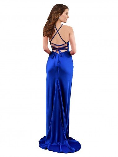 Affordable Open Back Cowl Neck Long Formal Silky Satin Bridesmaid Dress / Prom Dress UK
