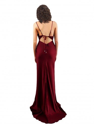 Affordable Cowl Neck Long Criss Cross Open Back Formal Silky Satin Bridesmaid Dress / Prom Dress UK