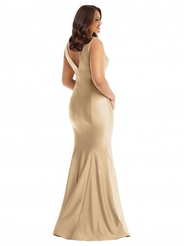 Affordable Shirred Shoulder Formal Silky Satin Mermaid Bridesmaid Dress / Prom Dress UK