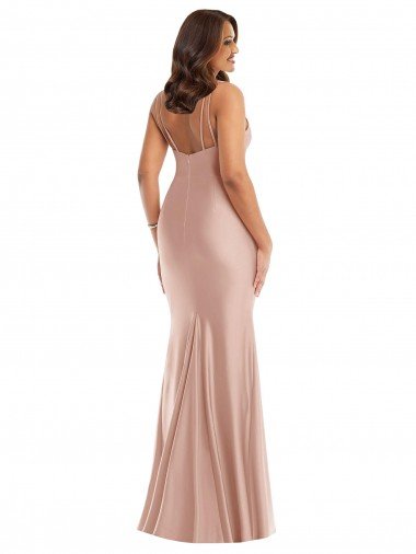 Affordable Deep V-Neck Formal Silky Satin Mermaid Bridesmaid Dress / Prom Dress with Side Slit UK