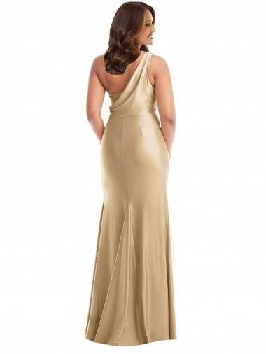 Affordable One Shoulder Asymmetrical Cowl Back Formal Silky Satin Mermaid Bridesmaid Dress / Prom Dress UK