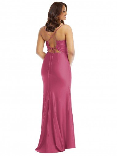 Affordable Cowl-Neck Open Tie-Back Formal Silky Satin Mermaid Bridesmaid Dress / Prom Dress with Frong Slit UK