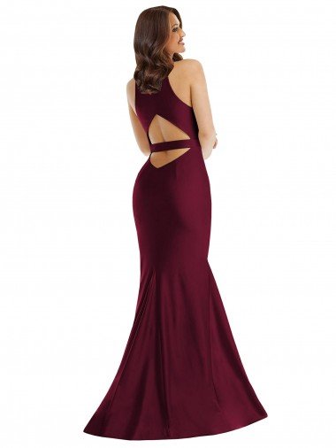 Affordable Plunge Neckline Cutout Low Back Formal Silky Satin Mermaid Bridesmaid Dress / Prom Dress UK