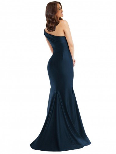 Affordable Bias-Cuff One Shoulder Formal Silky Satin Mermaid Bridesmaid Dress / Prom Dress with Side Slit UK