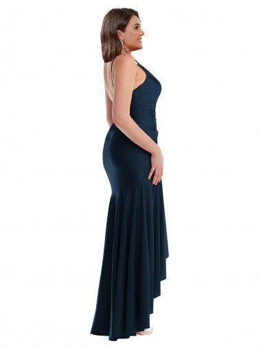 Affordable Pleated Wrap Ruffled High Low Formal Silky Satin Bridesmaid Dress / Prom Dress UK