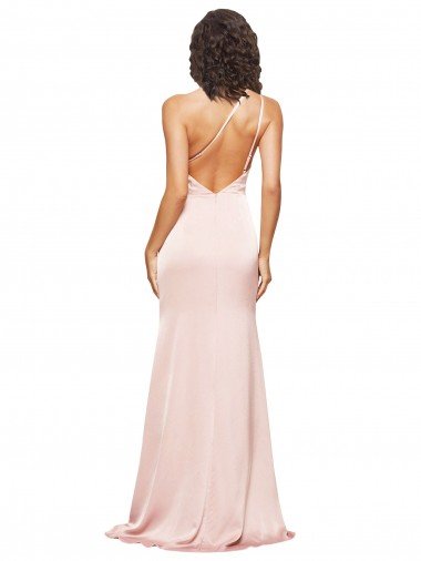 Affordable Full Length Ruched Formal Silky Satin Bridesmaid Dress / Prom Dress with Low Back and High Split UK