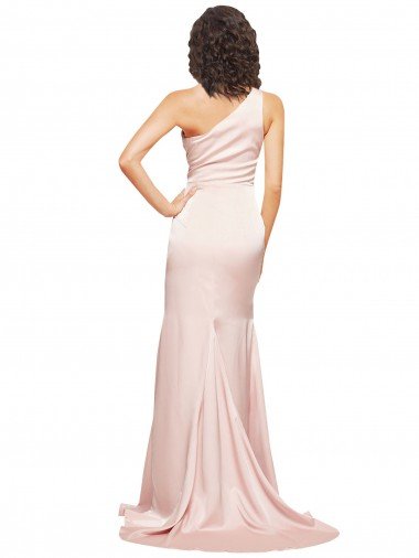 Affordable Full Length One Shoulder Long Formal Silky Satin Bridesmaid Dress / Prom Dress with High Split UK