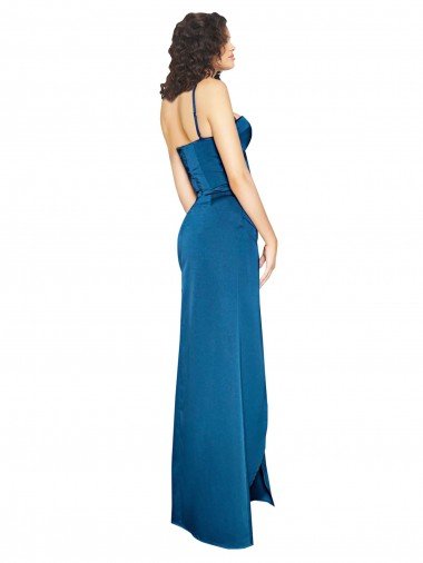 Affordable Full Length Bustier Style Long Formal Silky Satin Bridesmaid Dress / Prom Dress with Low Back UK
