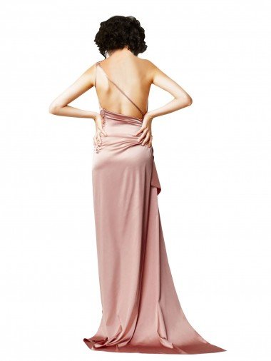 Affordable Low Back One Shoulder Full Length Formal Silky Satin Bridesmaid Dress / Prom Dress UK