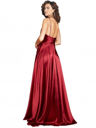 Affordable Cowl Neckline Long Formal Silky Satin Bridesmaid Dress / Prom Dress with Spaghetti Straps UK