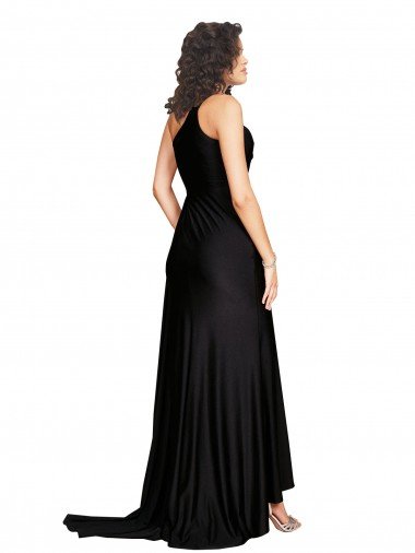 Affordable Floor Length One Shoulder Formal Silky Satin Bridesmaid Dress / Prom Dress with Side Slit UK