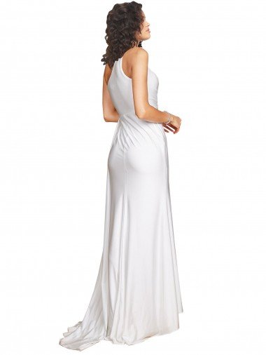 Affordable One Shoulder Floor Length Silky Satin Wedding Dress with Side Slit UK
