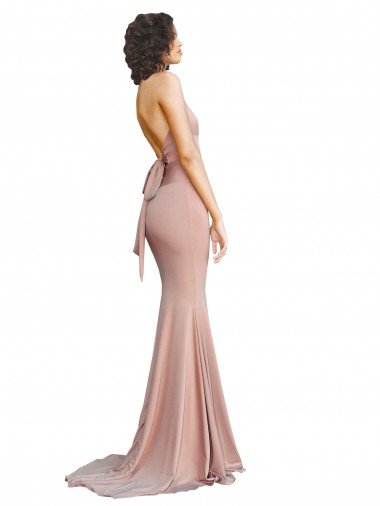 Affordable Deep V-Neck Mermaid Low Back Long Formal Spandex Bridesmaid Dress / Prom Dress UK
