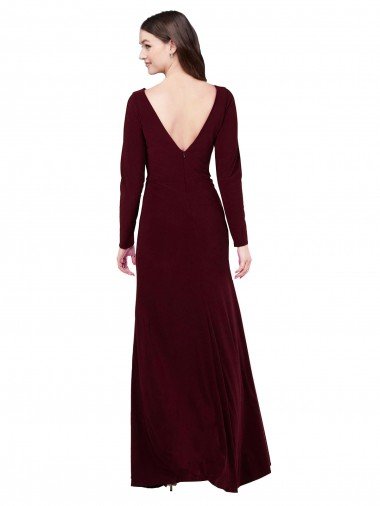 Affordable Long Sleeves Spandex Bridesmaid Gown with Front Slit UK