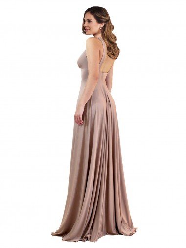 Affordable Long A-Line Plunge V-Neckline Formal Spandex Bridesmaid Dress / Prom Dress with Slit UK