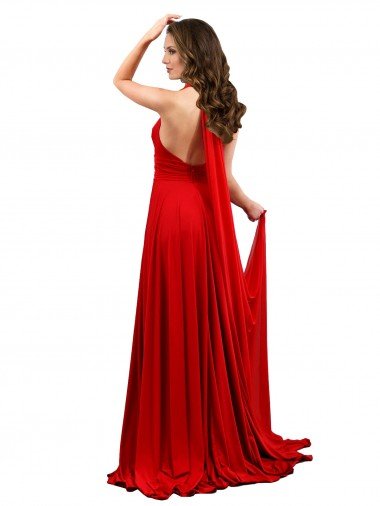 Affordable High Slit A-Line Halter Long Formal Spandex Bridesmaid Dress / Prom Dress Open Back UK