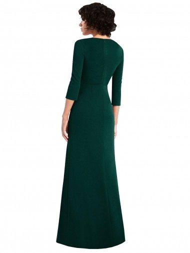 Affordable Floor Length 3/4 Sleeves V-Back Draped Wrap Formal Maxi Spandex Bridesmaid Dress / Prom Dress UK