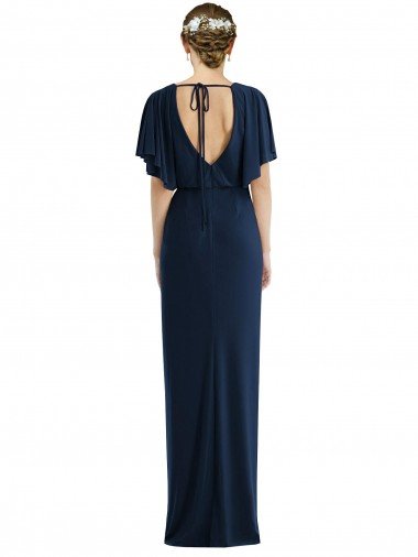 Affordable Open Back Short Sleeves Draped Tulip Skirt Maxi Spandex Bridesmaid Dress / Prom Dress UK